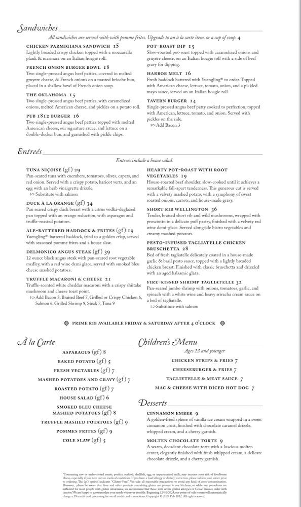 Pub 1812 at Rider's Inn Menu image 1