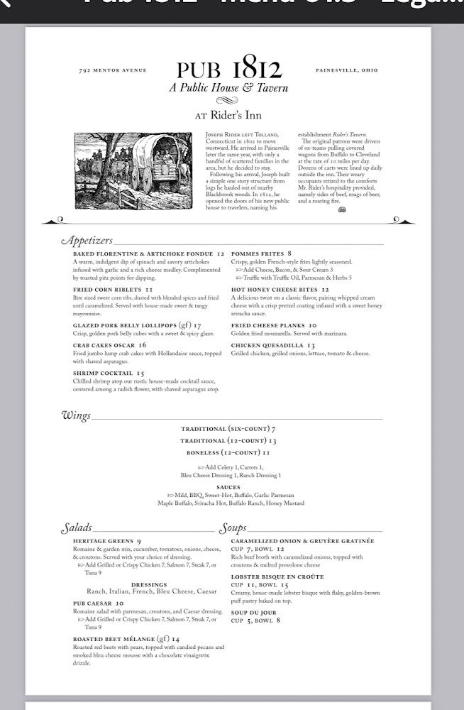 Pub 1812 at Rider's Inn Menu image 2
